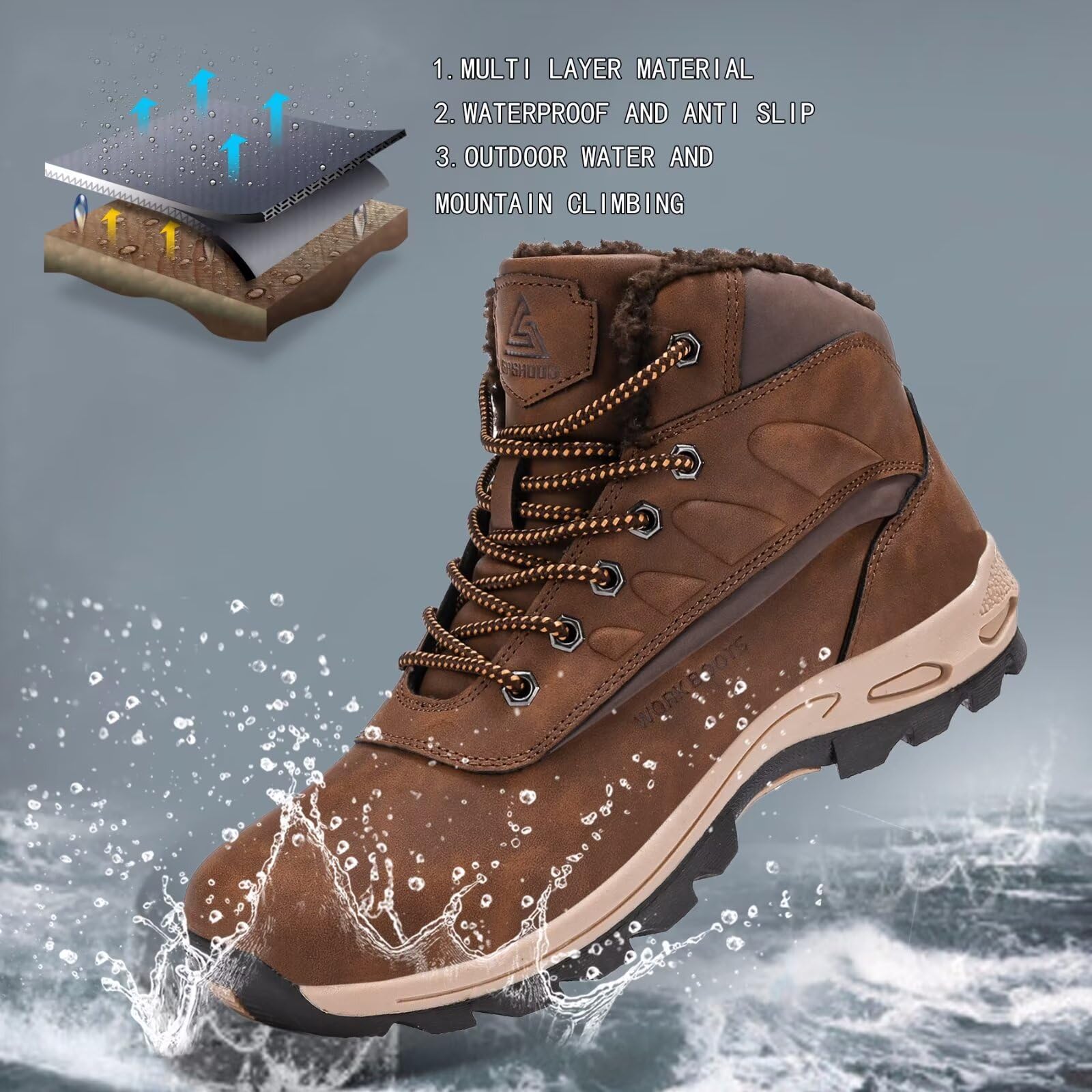 CYKYGGO Stivali Invernali Uomo Caldo Scarpe da Neve Caldo Impermeabile Antiscivolo Scarponcino Trekking