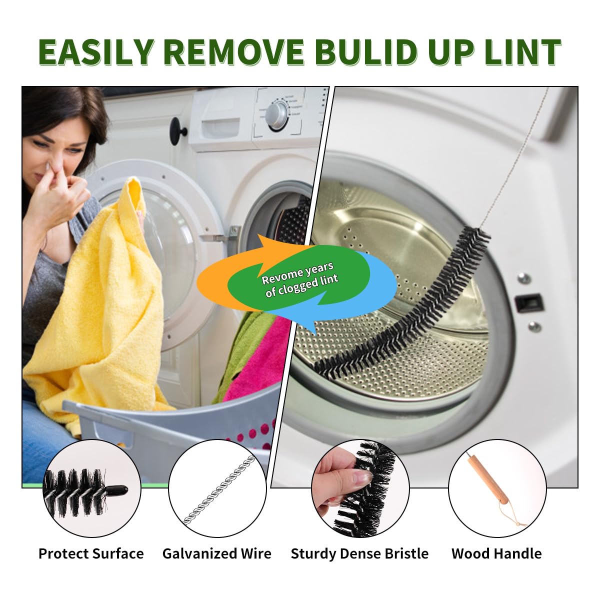 Dryer Lint Brush Vent Cleaner 30 inch Refrigerator Coil Cleaning Brushes Clothes Trap Duct Remover, Crevice Cleaning Brush, Washing Machine Cleaning Tools for Household (2 Pack)