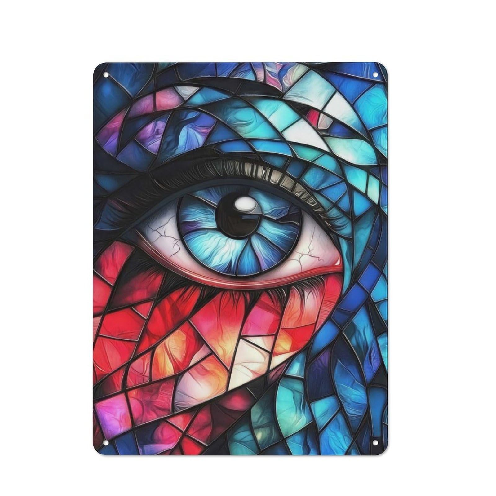 Junmoney Stained Glass Eye Retro Tin Sign 40X30cm For Bar Or Restaurant, For Collectors Of Retro Metal Wall Decor