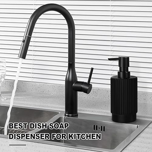 Miniatura 6 de Dispensador de jabón negro, dispensador de jabón de manos de 11 onzas líquidas para baño, dispensador de jabón de platos de vidrio acanalado negro