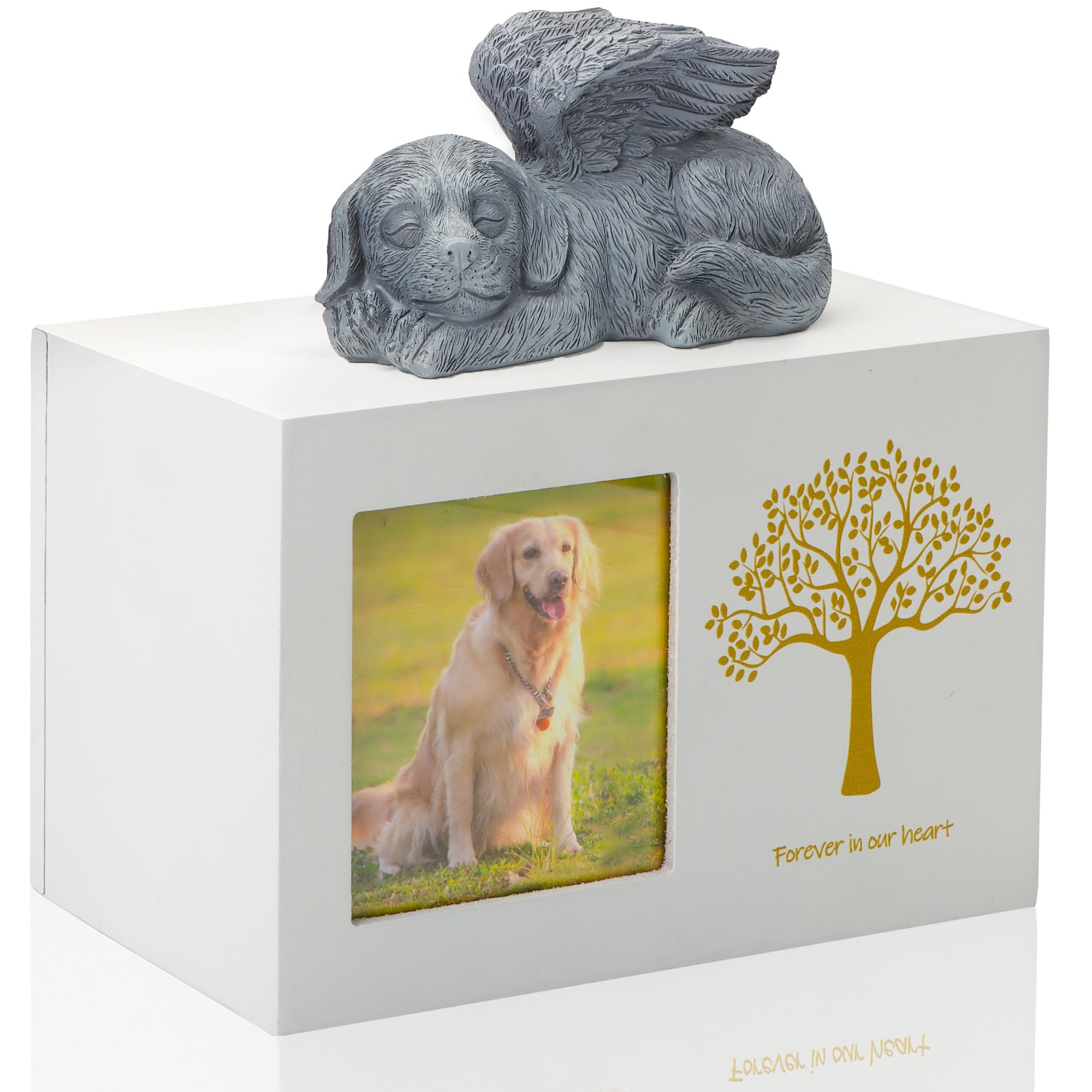 Urna para cenizas de perros, caja de madera blanca, urna para cenizas, cenizas de mascotas, caja con ángel para perros y bolsa de cenizas