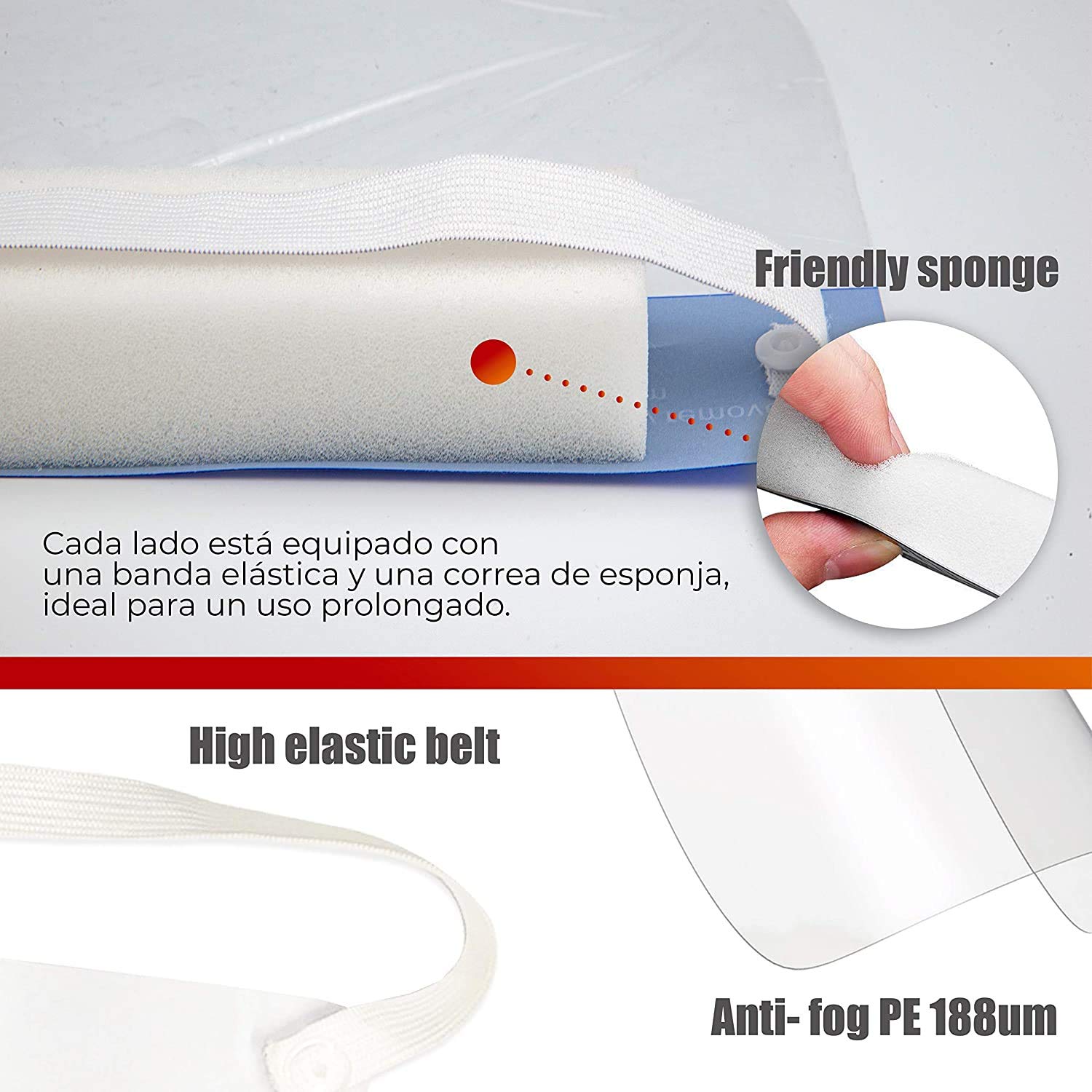 HIBRON POPP Pantalla doble Protección Facial Transparente Antivaho Reutilizables, Pack 5pcs 10pcs 20pcs 30pcs 50pcs 100 pcs Ajustable Al Rostro Completo, Material PE-188um