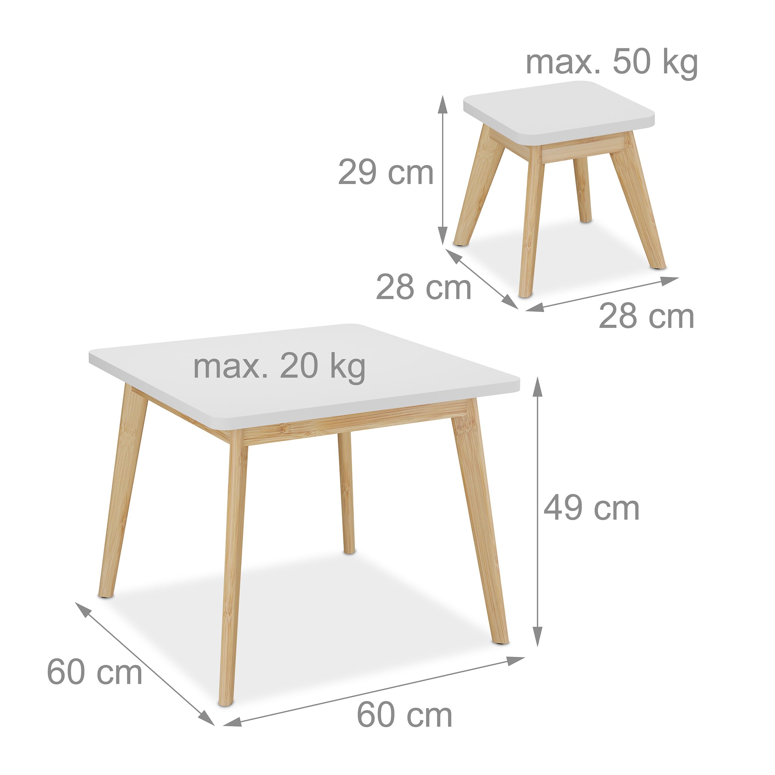 Relaxdays Tavolino da Bambini con Sedie per Cameretta, Tavolo da Gioco 4 Posti, bambù e MDF, 49x60x60 cm, Marrone Bianco