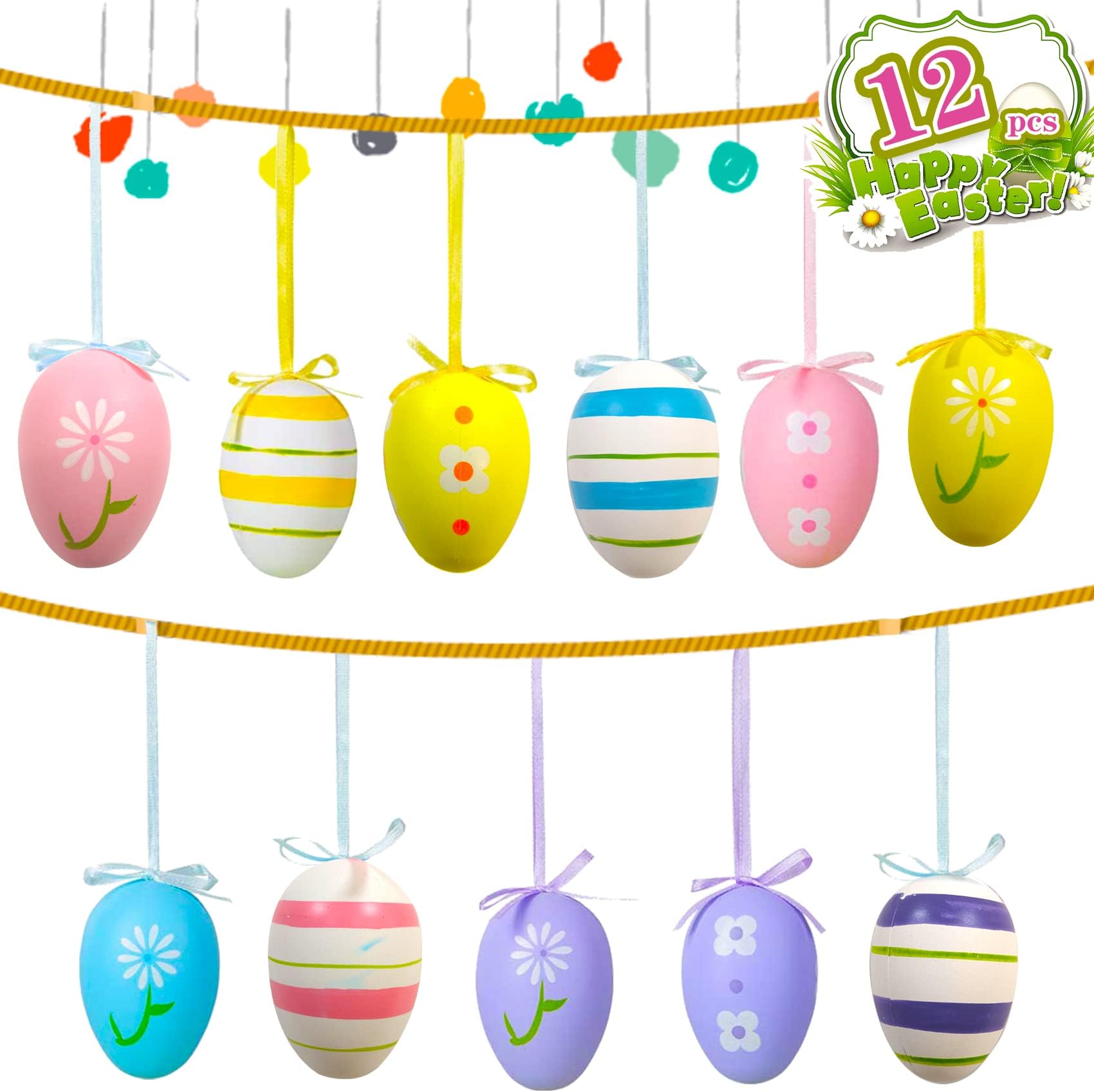 CYCFMYYLY Easter Decorations, 12Pcs Easter Eggs Decorations Colorful