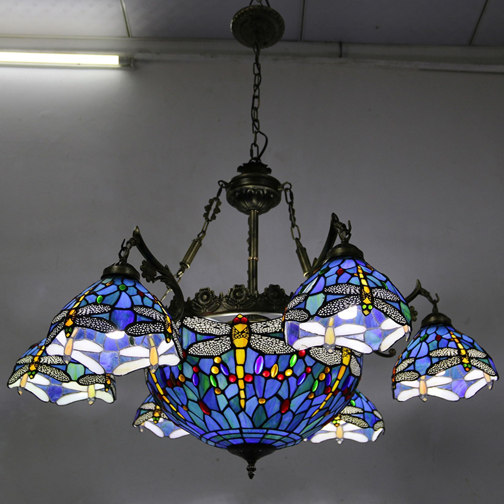 HJRegaFimu Chandelier Stained Glass Pendent Ceiling Light Wisteria Dragonfly Baroque Vintage Chandeliers Lighting Lamps For Dining Room Living Foyer Kitchen Home (baroque)