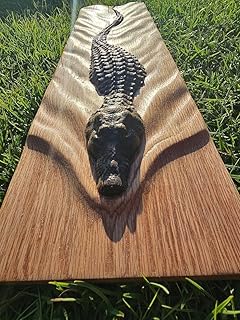 THE VINTAGE CRAFT Wall Decor Wood Carved Wooden Crocodile, Wooden Animal Art carved Alligator Swimming 30 x 12 Inch