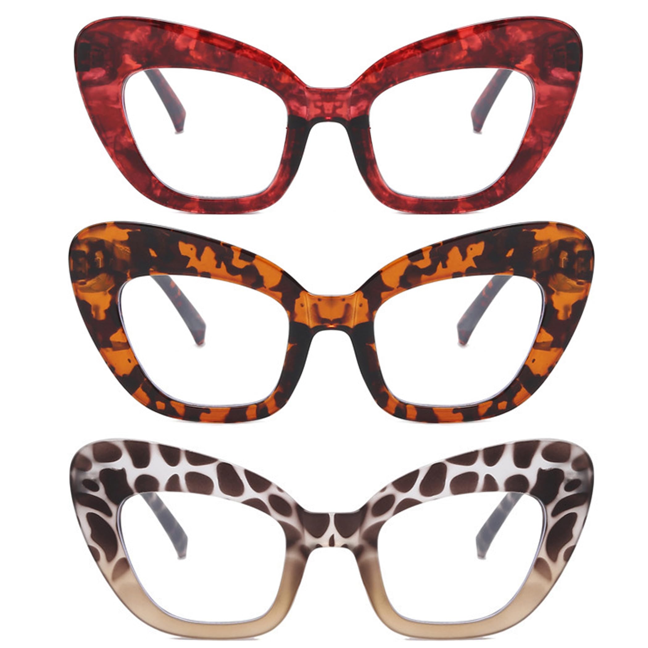 bullabulling 3 pack Blue Light Blocker Reading Glasses Cat eye Frame Readers Eyeglasses for Women (Flower Red/Flower/turtle, 1.0)