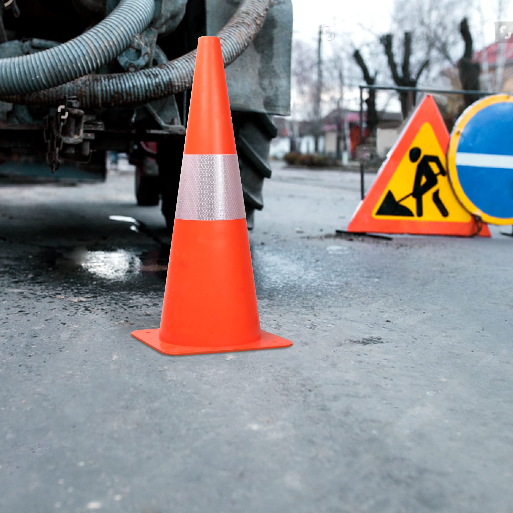 38cm Cône d'avertissement - Lot de 4 cônes d'avertissement réfléchissants orange - Cône de direction/pylon pour parking, sécurité routière, chapeaux de marquage pour activités de plein air et