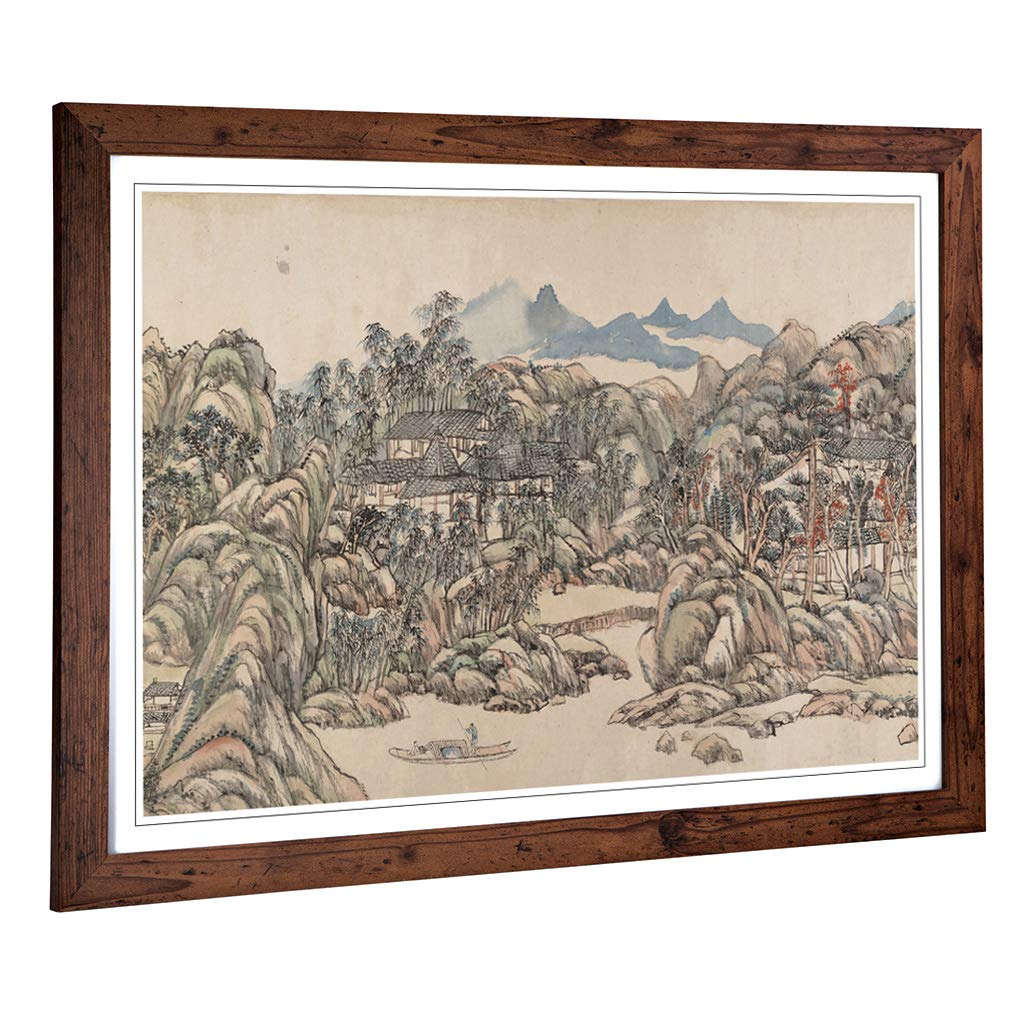 Big Box Art Framed Print of Wang Yuanqi Oriental Design | Wall Art Picture | Home Decor for Kitchen, Living, Dining Room, Lounge, Bedroom, Hallway, Office, Walnut, A2 / 24.5x18 Inch / 62x45cm