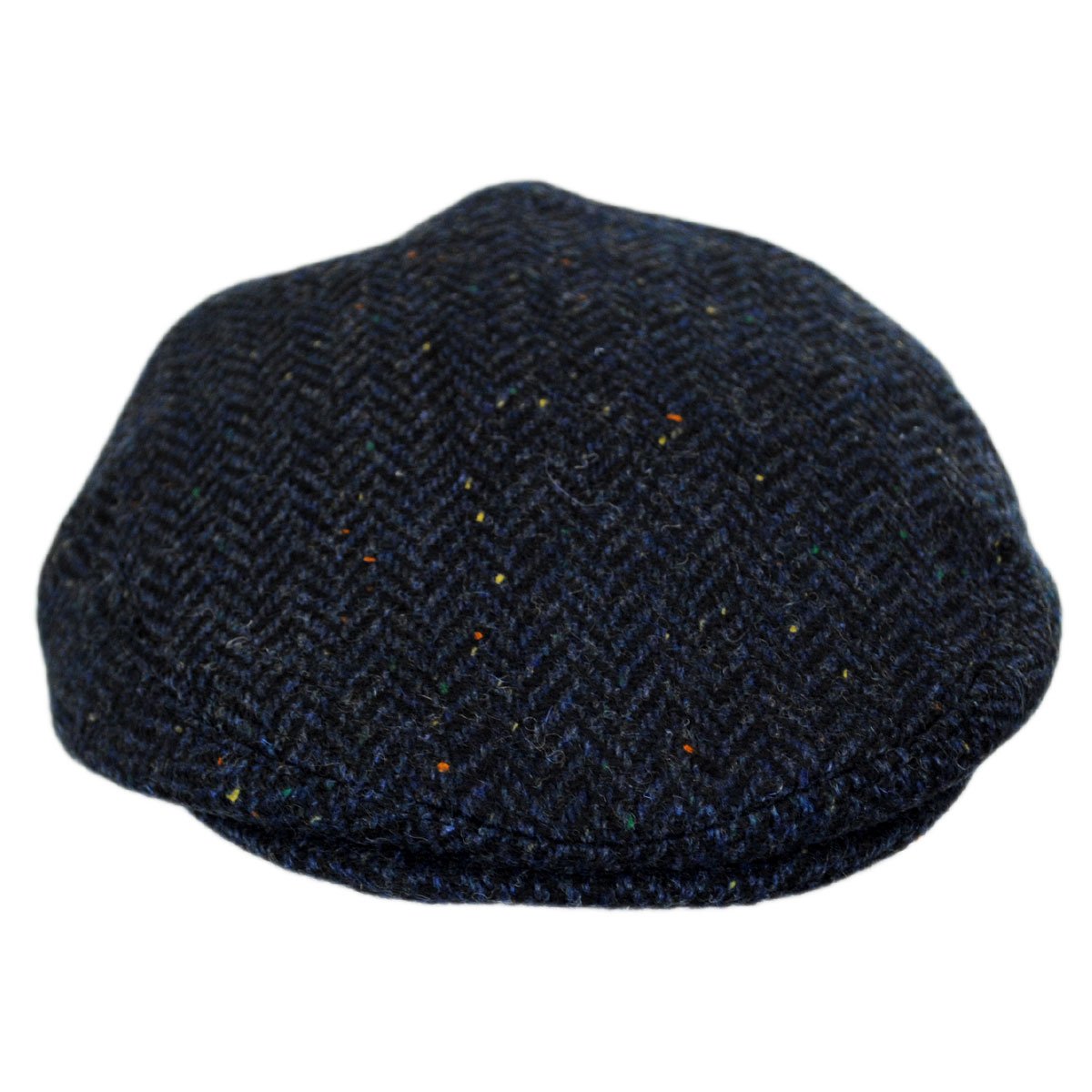 Cambridge Herringbone Wool Ivy Cap (Large, Navy Blue)