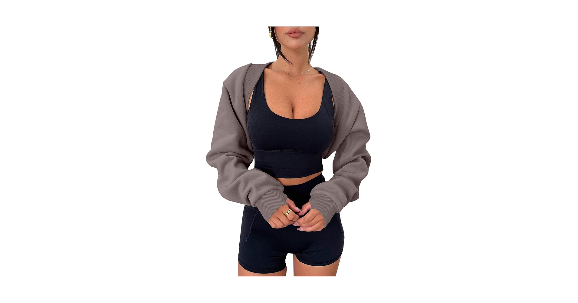 k*s様 POWER SHOULDER BOLERO NONTOKYO Zwurew Bolero Shrug Black Sweatshirts Long Sleeve Workout