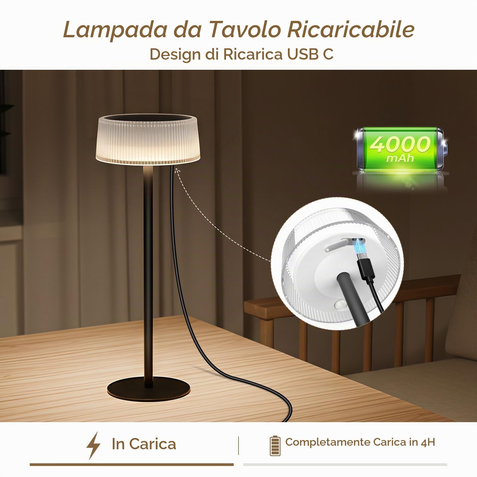 Lacasa Lampada da Tavolo Senza Fili Ricaricabile, 2 Pezzi LED Lampada Solare da Tavolo Dimmerabile Touch, 3000-6000K 4000mAh Portatile Lampada Soggiorno Comodino IP67 Impermeabile per Interno Esterno