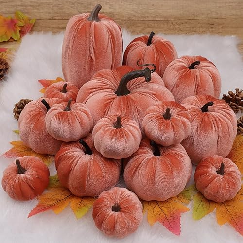 Miniatura 7 de Surtido de mini calabazas de tela artificial de terciopelo para decoración de fiesta de otoño, decoración de fiesta de otoño, centros de mesa de