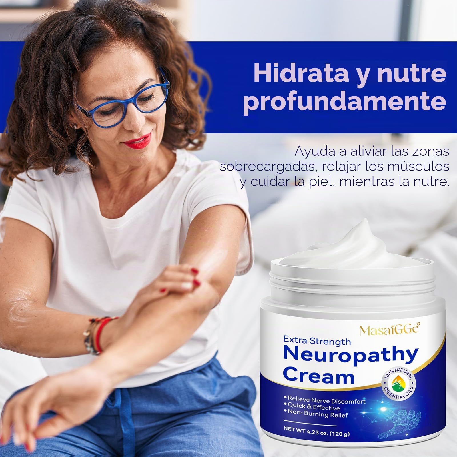 Crema para Neuropatía 120g, Alivio Rápido del Dolor Nervioso, Reduce Hormigueo y Entumecimiento, Fórmula Natural con Árnica, Aloe Vera y Vitamina B6, Hidratante No Grasa, para Pies, Manos y Piernas