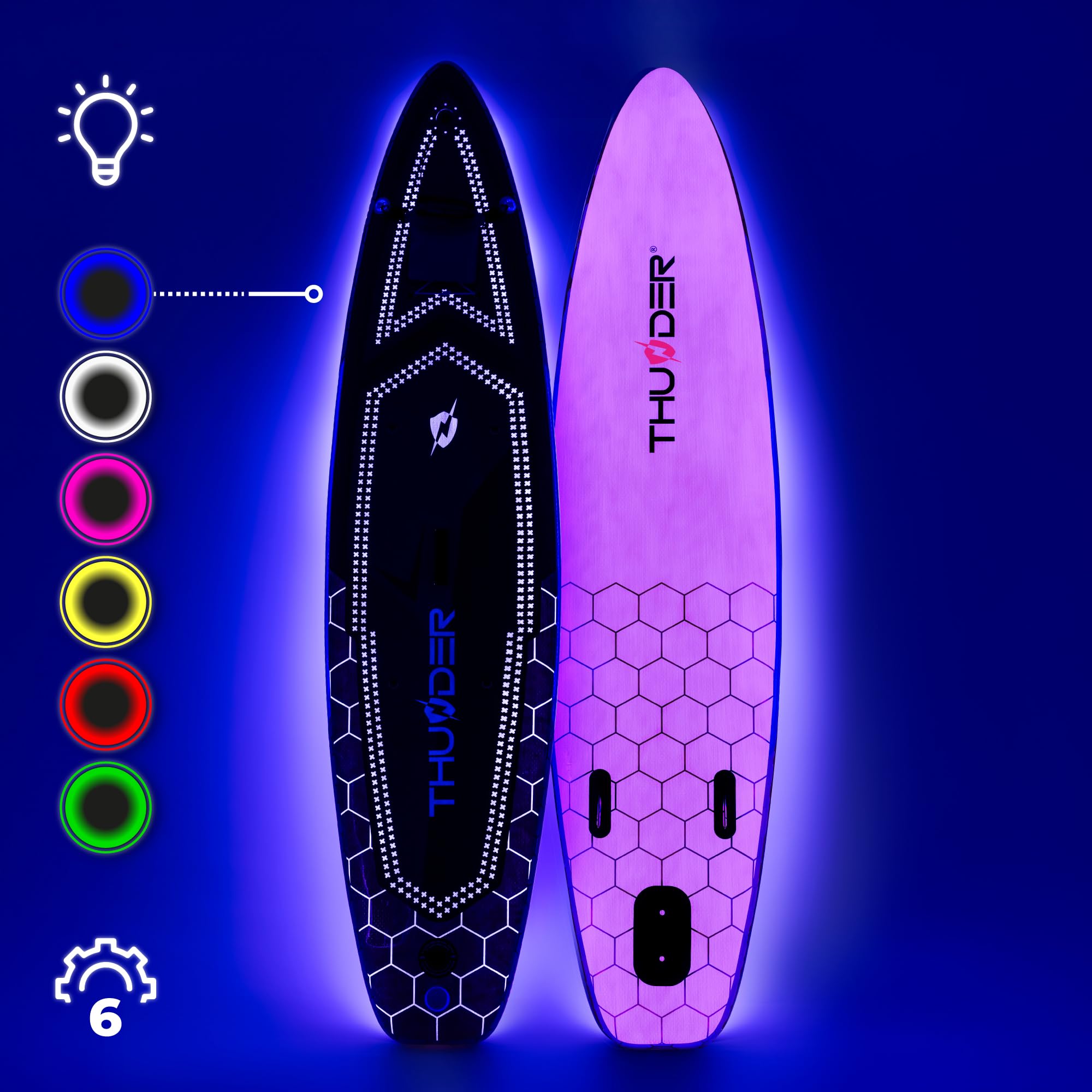 THUNDER Pro LED Sup Board 320 cm avec Siège Kayak – Stand Up Paddle Board Gonflable avec Éclairage RGB LED, Pompe, Pagaie & Sac à Dos – Set Sup jusqu'à 150 kg