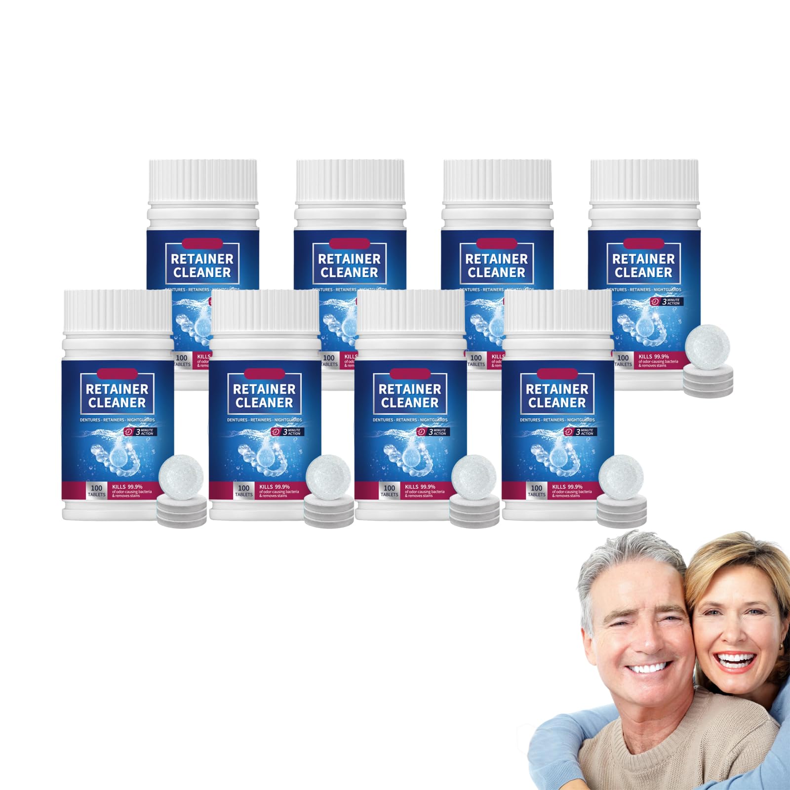Tabletki do czyszczenia protez – Tabletki do czyszczenia protez – Tabletki do czyszczenia aparatów dentystycznych, Tabletki do czyszczenia protez – 100 sztuk do protez, elementów ustala (8 pudełek)