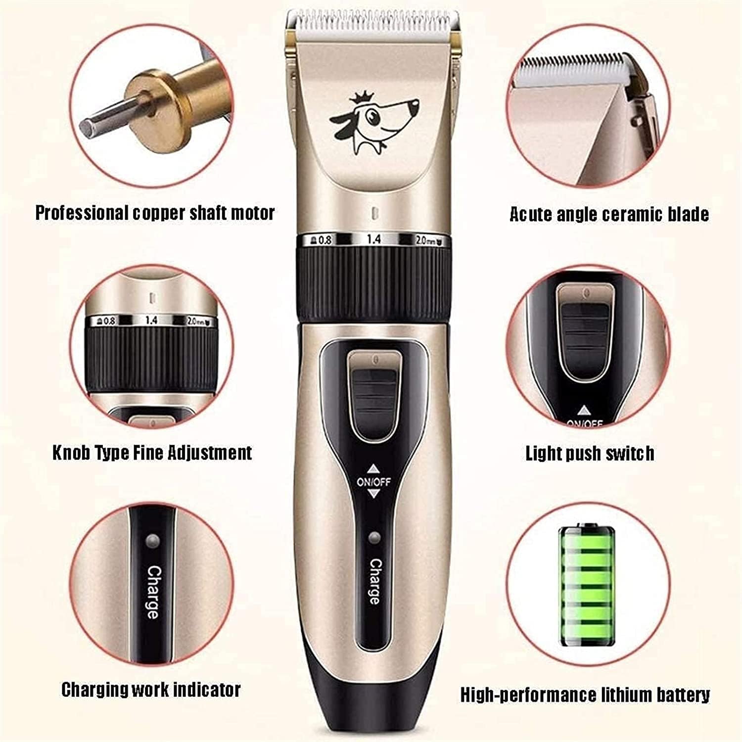 Dog Grooming Kit Clippers, Low Noise, Electric Quiet, Rechargeable, Cordless, Pet Hair Thick Coats Clippers Trimmers Set, Suitable for Dogs, Cats, and Other Pets