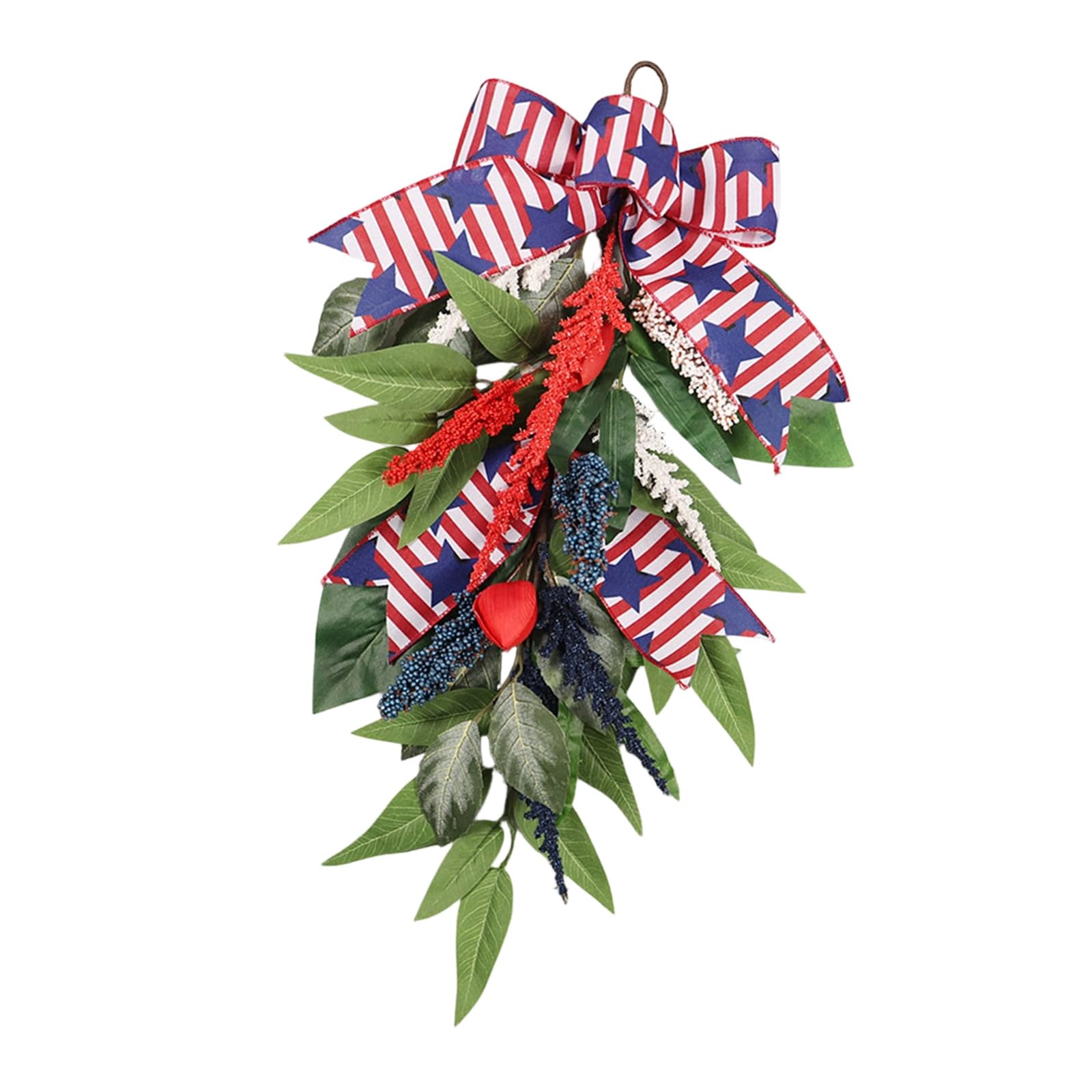 Whoasyst Patriotic Day Wreath Arched Swag Ornament Festival Flower Arrangement for Door Wall Mantel Independence Day Decoration Independence Wreath