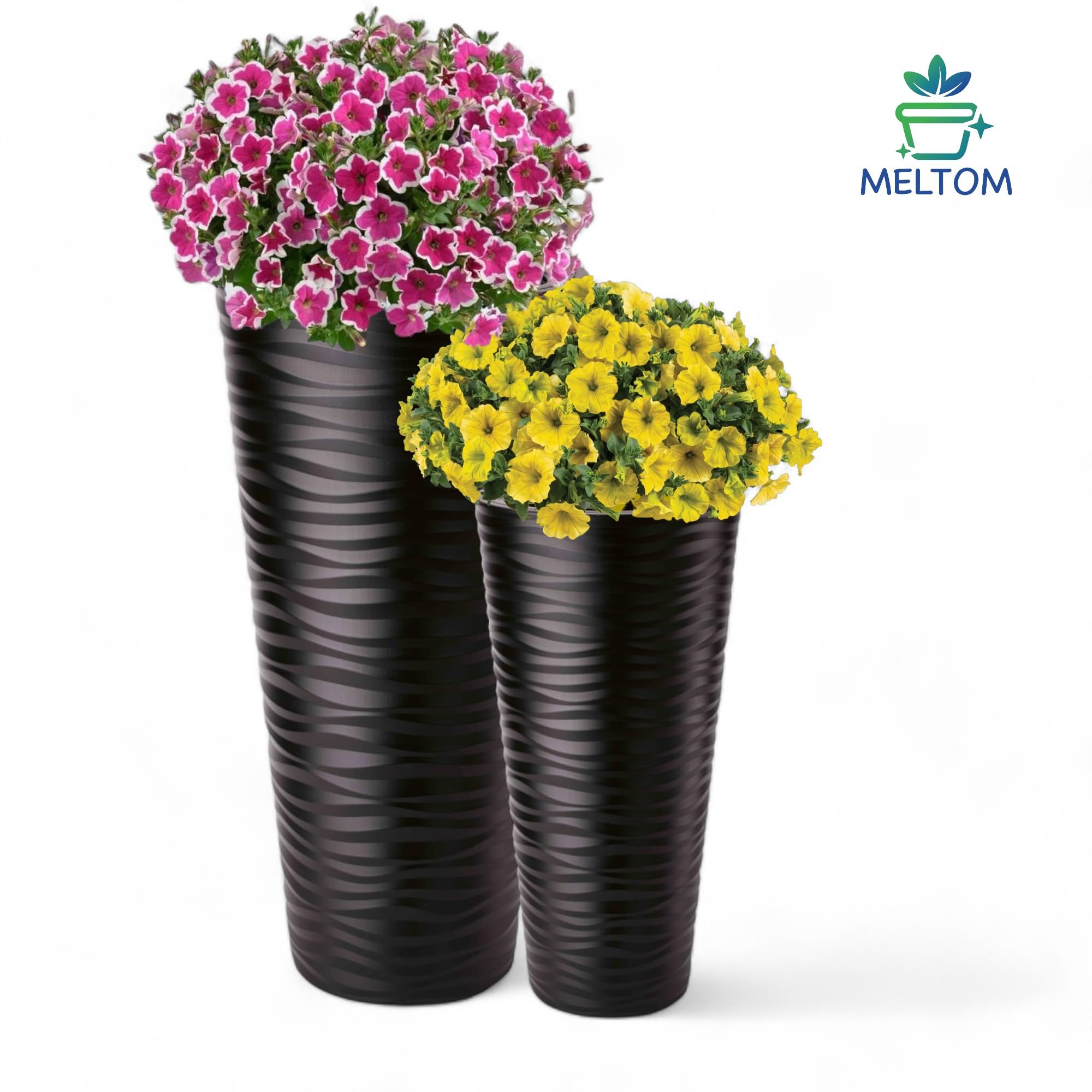 MELTOM Fioriera a forma di onda, sottile, rotonda, effetto 3D, set da 2: XXL, 3XL, nero (nero)