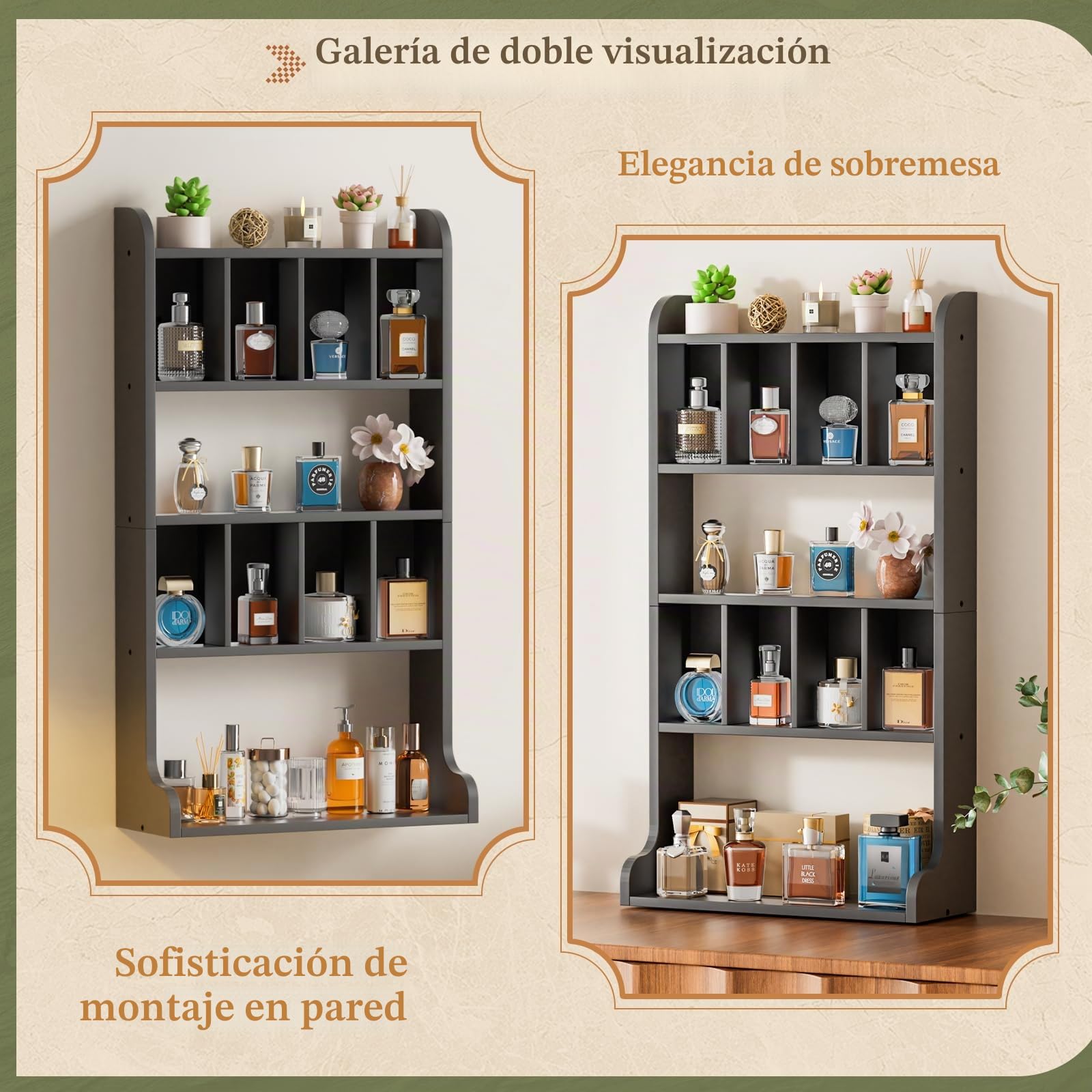 Estantería de Pared Organizador de Perfumes (Negro) | Estanterías de Pared de 5 Niveles, Ideal para Guardar Perfumes de Mujer y Hombre, Colonias, Maquillaje y Figuras