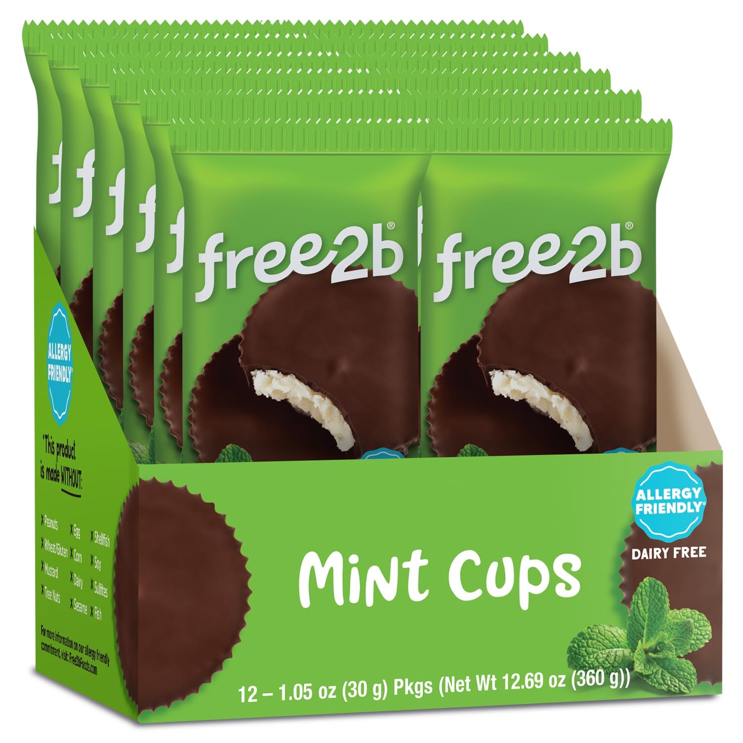 Free2b Mint Cups, Safe for School and Allergy Friendly, Gluten-Free, Dairy-Free, Nut-Free, and Soy-Free, 2-Cup Packages (Pack of 12, Mint)
