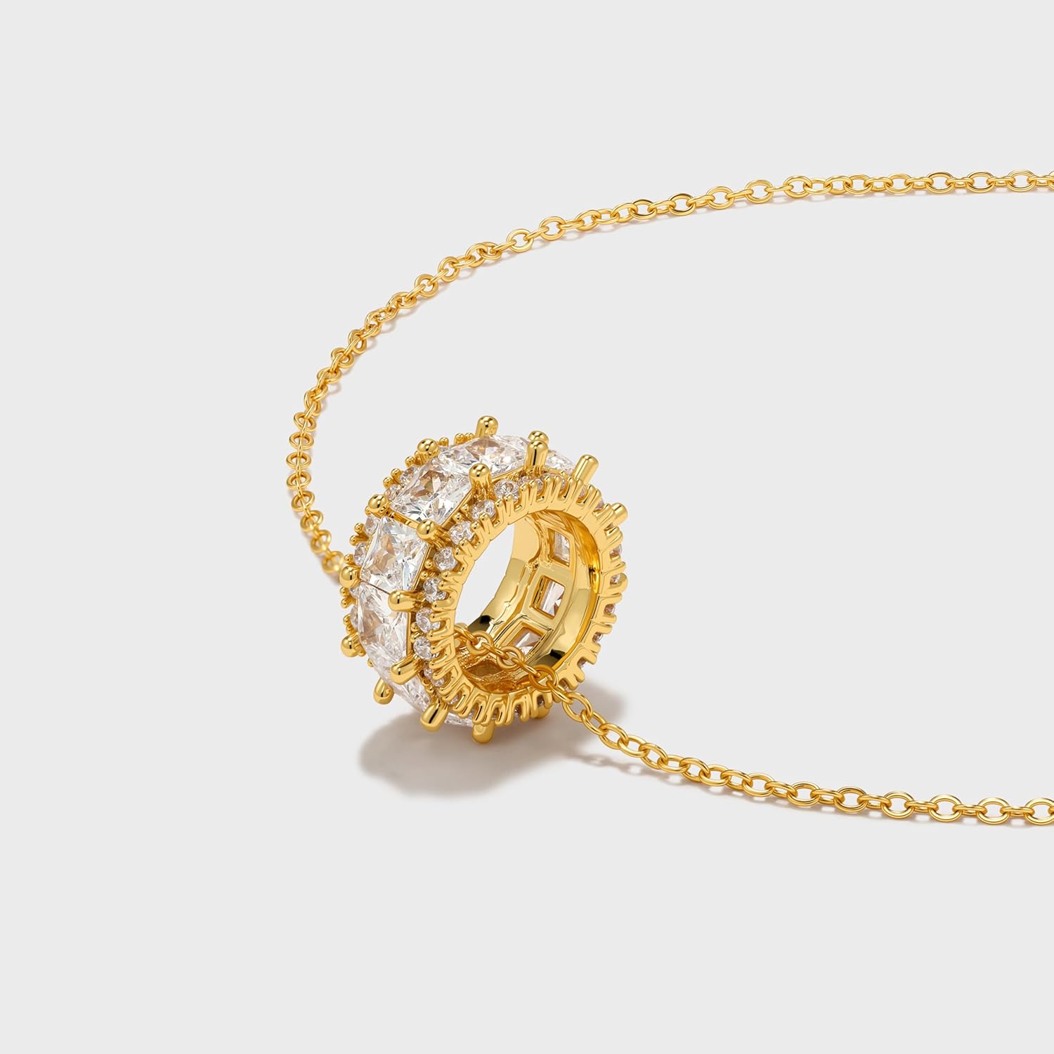 Gold CZ Rondelle Pendant Necklace for Women, 18K Gold Plated Dainty Round Ring Necklaces, Simple Sparkling Cubic Zirconia Rondelle Pendant Necklace for Women Jewelry Gift - Image 4