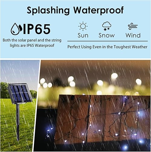 Miniatura 10 de 1 paquete de luces blancas cálidas y 1 paquete de luces solares de Navidad multicolor para exteriores, total de 120 pies, 300 luces LED impermeables