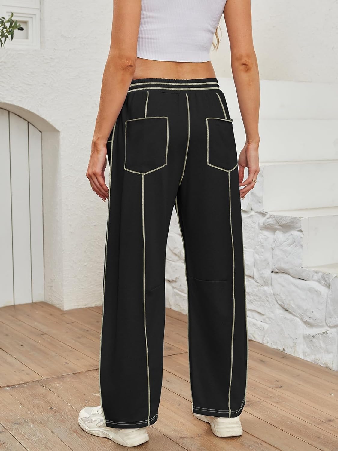 Dokuritu Barrel Sweatpants Women Casual Drawstring Elastic Waist Wide Leg Sweatpant with Pockets Lounge Baggy Pants - Image 5