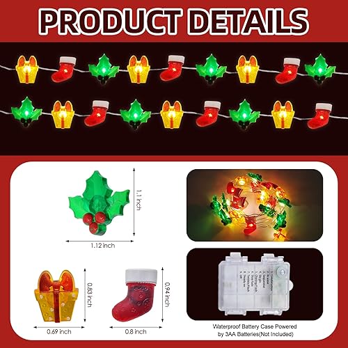 Miniatura 4 de Guirnalda de luces de Navidad, luces de Navidad de 10 pies, 30 LED, color blanco cálido, medias de Navidad, cajas de regalo, luces de hadas,