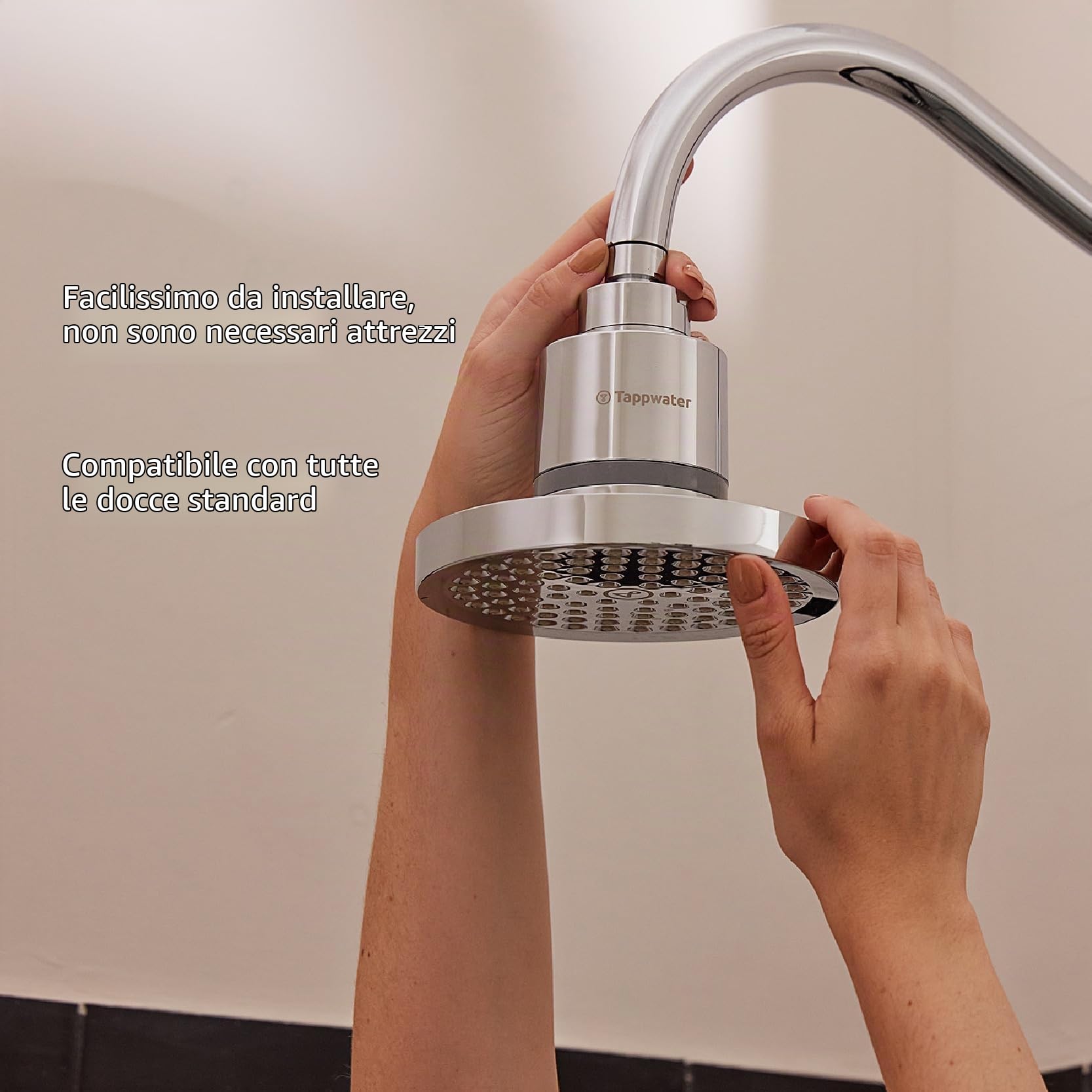 Tappwater ShowerPro Rain SMR - Soffione doccia con filtro. Piatto per doccia, filtra +70 sostanze. Con KDF-55 e tecnologia SMR, per una pelle idratata e capelli morbidi e forti. 6 mesi, 15-30.000L