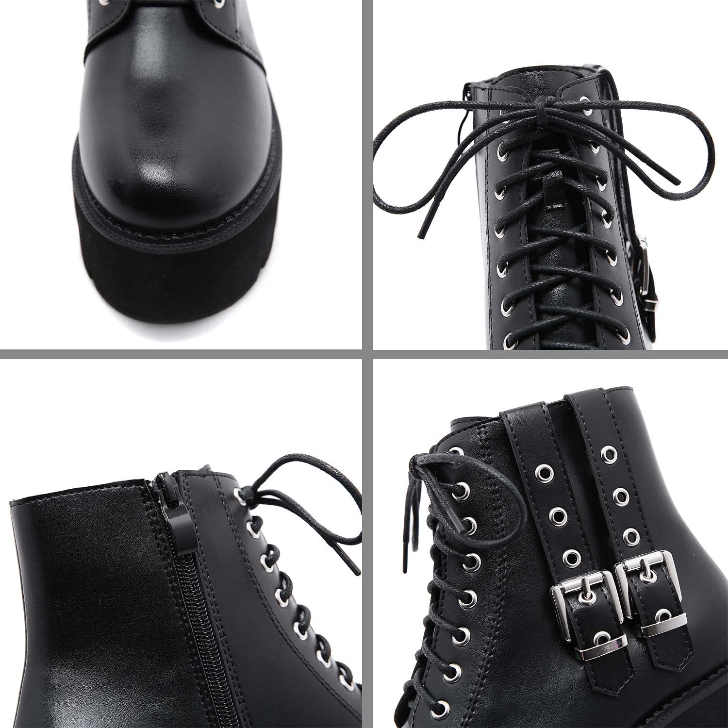 Gótica Punk Botines con Cordones y Plataforma Botas Militares con Tacón Grueso para Mujer