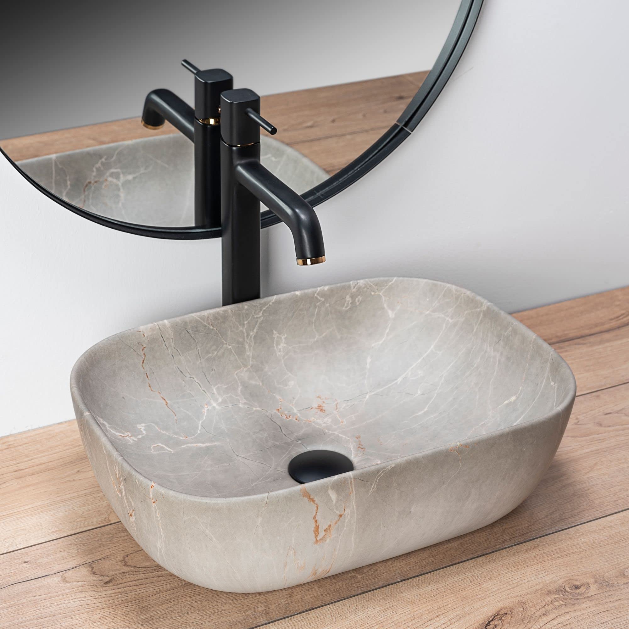 Rea LAVABO SOBRE ENCIMERA Livia Beige Lavabo de Baño 465 x 335 x 135 mm Cerámica (imitación piedra