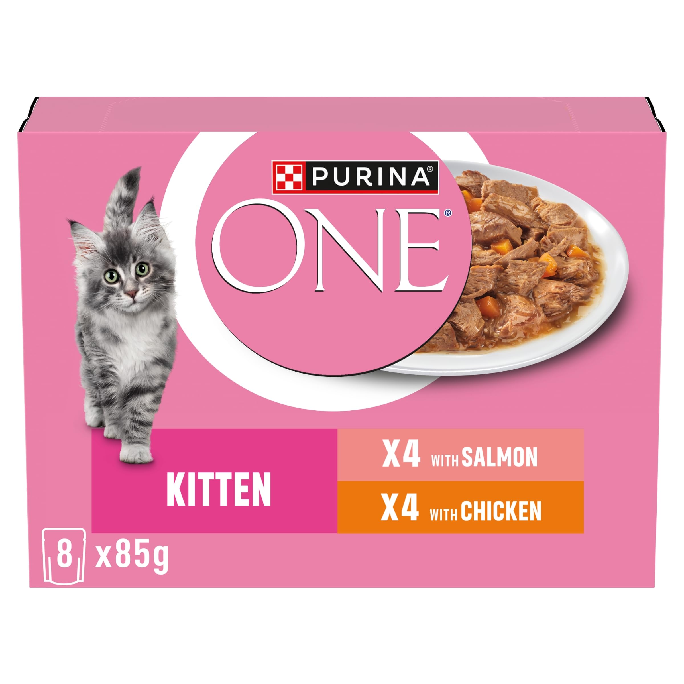 PURINA ONE Kitten Mini Fillets Salmon and Chicken Wet Cat Food 8x85g (Pack of 5)