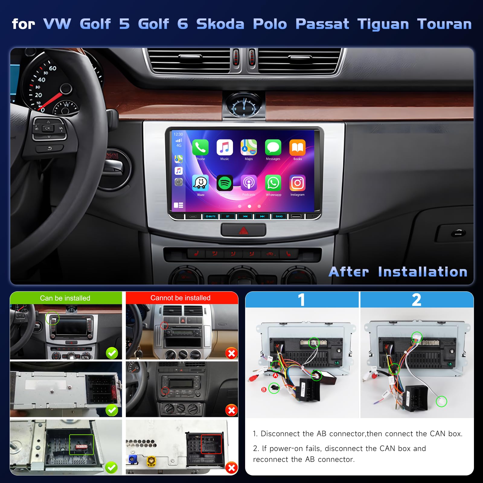 4+128G 9" Autoradio pour VW Golf 5 Golf 6 Skoda Polo Passat Tiguan Touran | Incell Écran Tactile Wireless Autoradio 2 DIN GPS Navi Bluetooth 5.0 WiFi FM/RDS Caméra de Recul EQ 4+128G