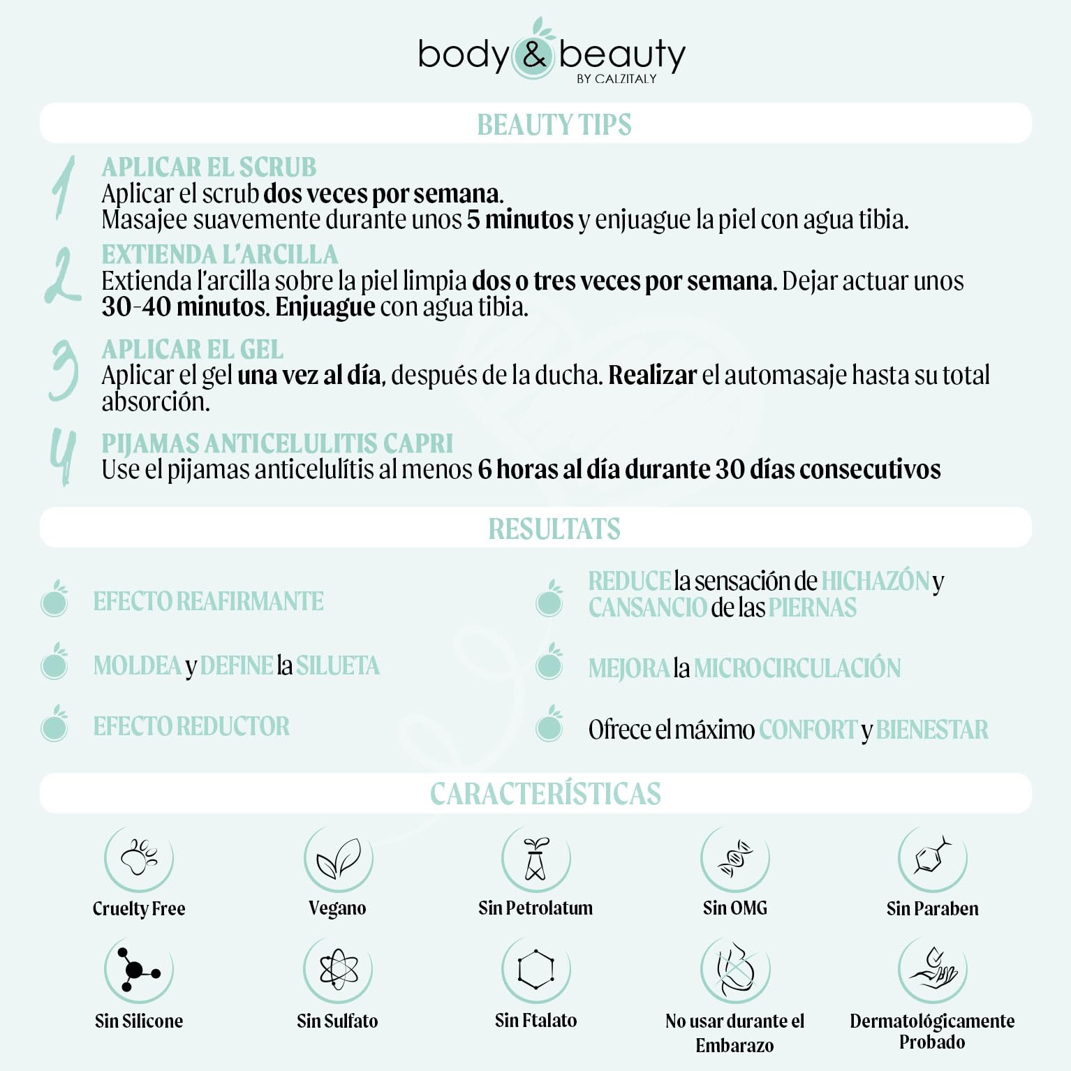 CALZITALY Tratamiento Anticelulítico, Pijama Masajeador Tonificante, Activa la Microcirculación, Gel y Arcilla Efecto Calor con Cafeína