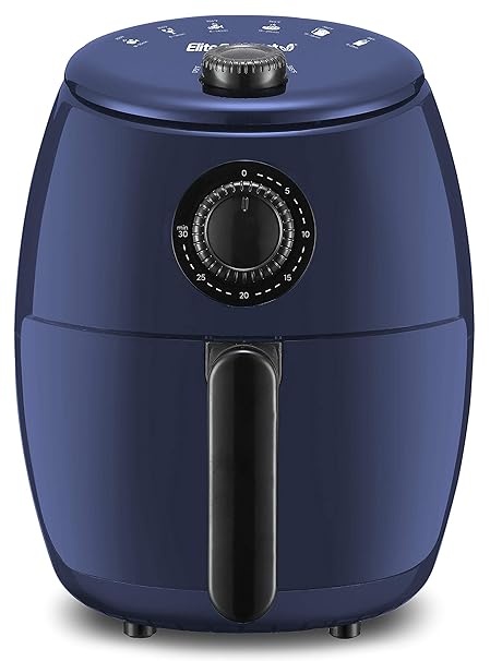 Elite Gourmet EAF-0201BG 2.1 Qt Personal Compact Space Saving Electric Hot Air Fryer Oil-Less Healthy Cooker, Timer & Temperature Controls, PFOA/PTFE Free, 1000-Watts with Recipes, Quart, Blue Gray