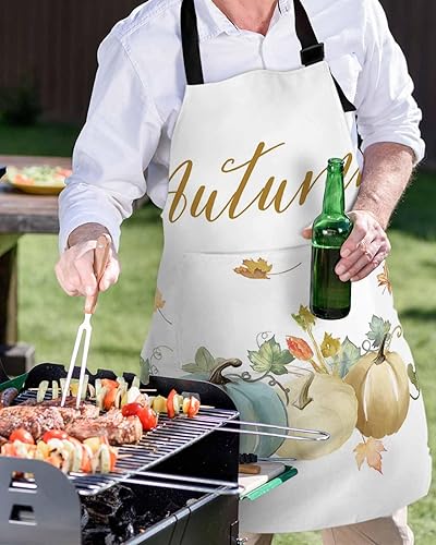 Miniatura 5 de Waterproof Apron with 2 Pockets, Thanksgiving Fall Pumpkin Watercolor Adjustable Man and Women Kitchen Bib Apron for Baking Cooking Restaurant BBQ,