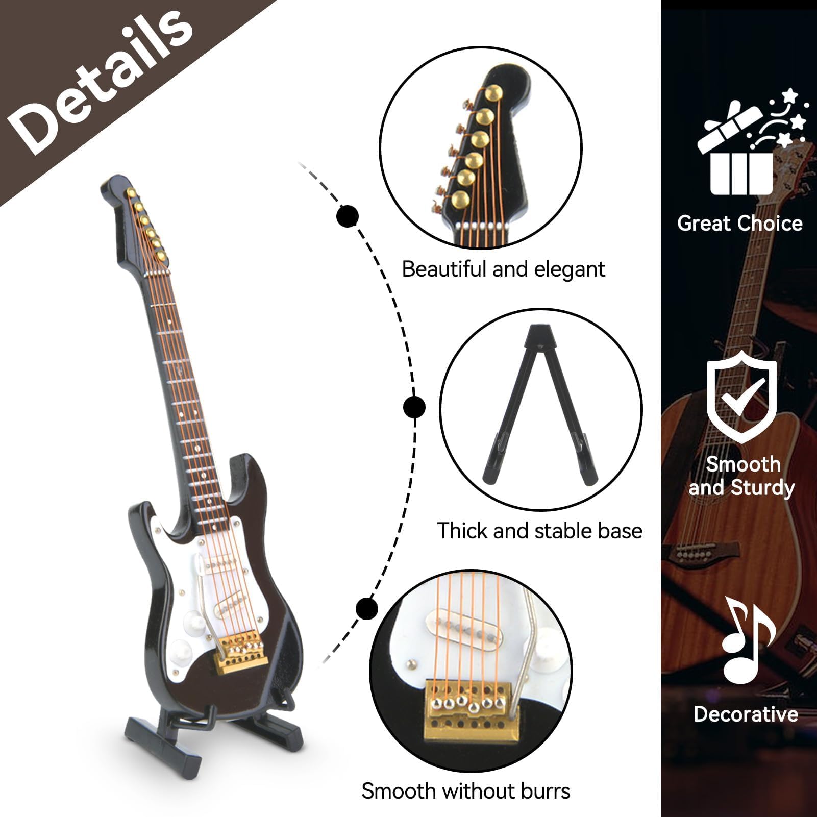 Mini modello di chitarra, chitarra elettrica in miniatura in legno con supporto ornamento per strumento musicale replica chitarra da tavolo per la casa