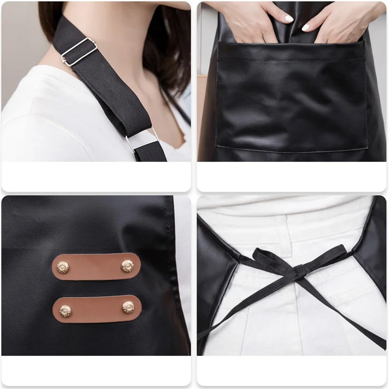 Delantal Delantal de cuero PU impermeable y resistente al aceite, ropa de trabajo de cocina, delantal Unisex ajustable, 2 uds. Para Restaurante, Cafetería