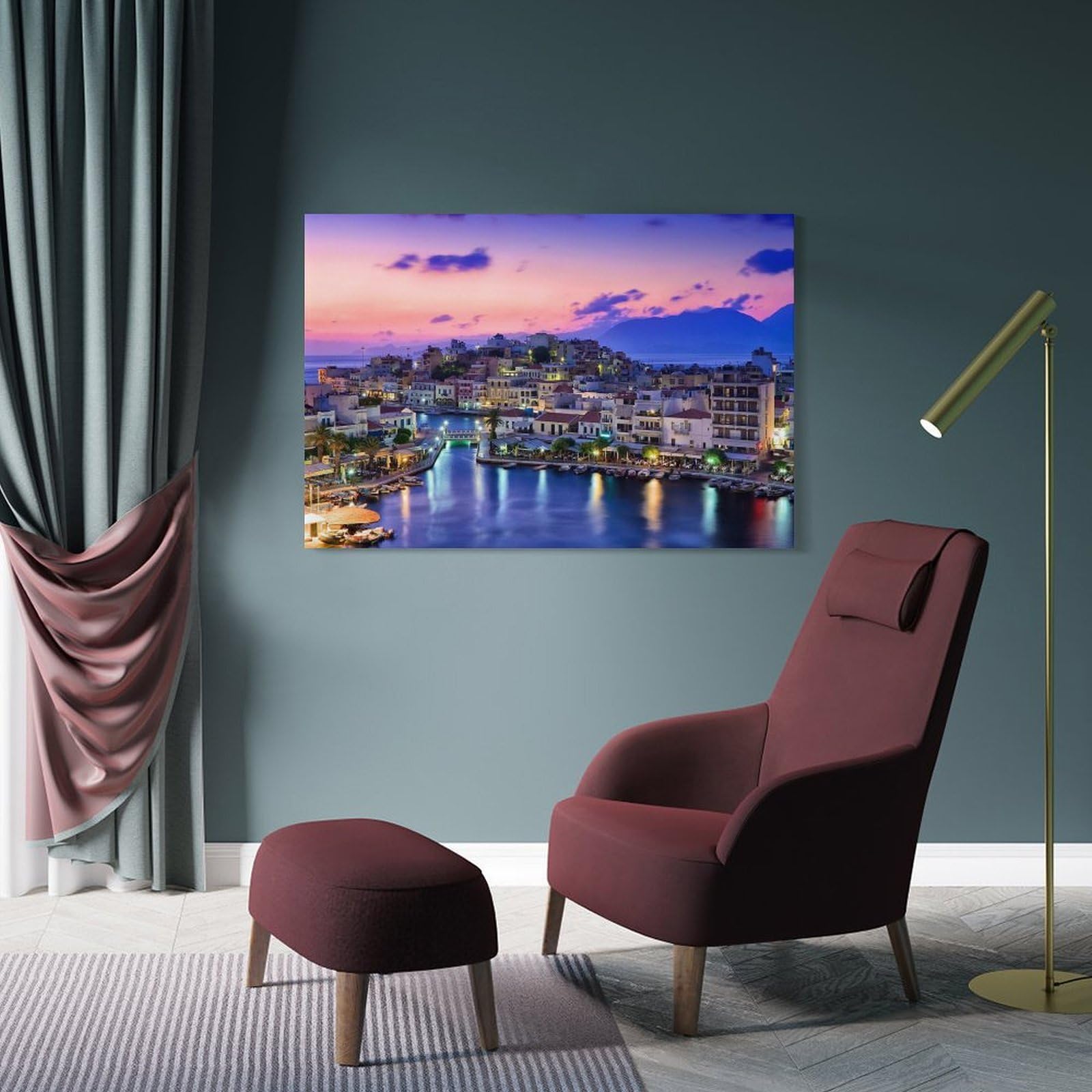 Junmoney Home Decor Wall Art Agiosnikoloas Crete Greece, 20x30inch(50x75cm), for Hallway, Bedroom Or Modern Interiors, Gift Idea for Housewarming And Birthdays