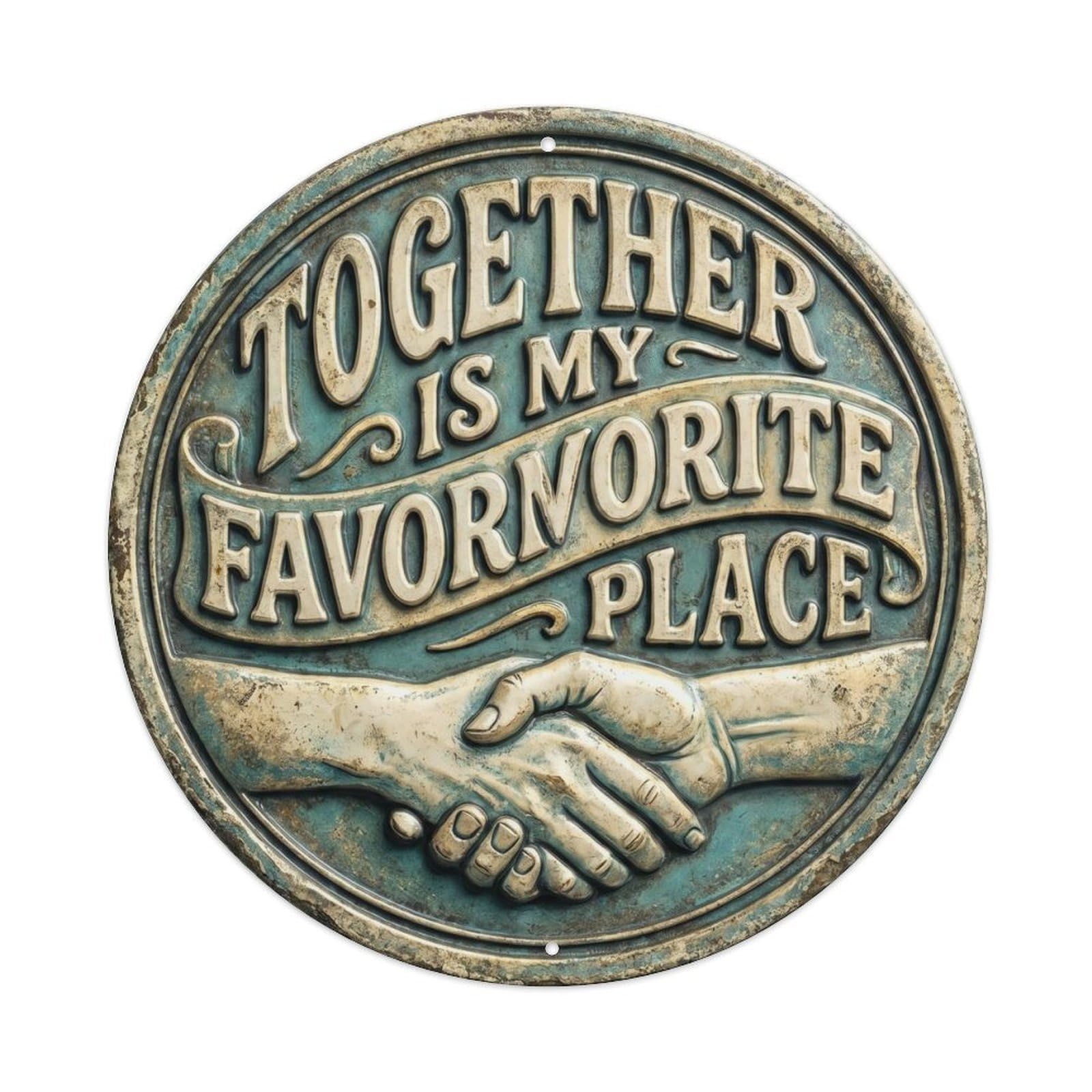 Together Is Favorite Place Classic Hanging Ornament Retro Slogans Vintage Metal Tin Sign Plaque Wall Decor for Cafe, Club Bar, Office, Garden Metal Poster 8x8Inch