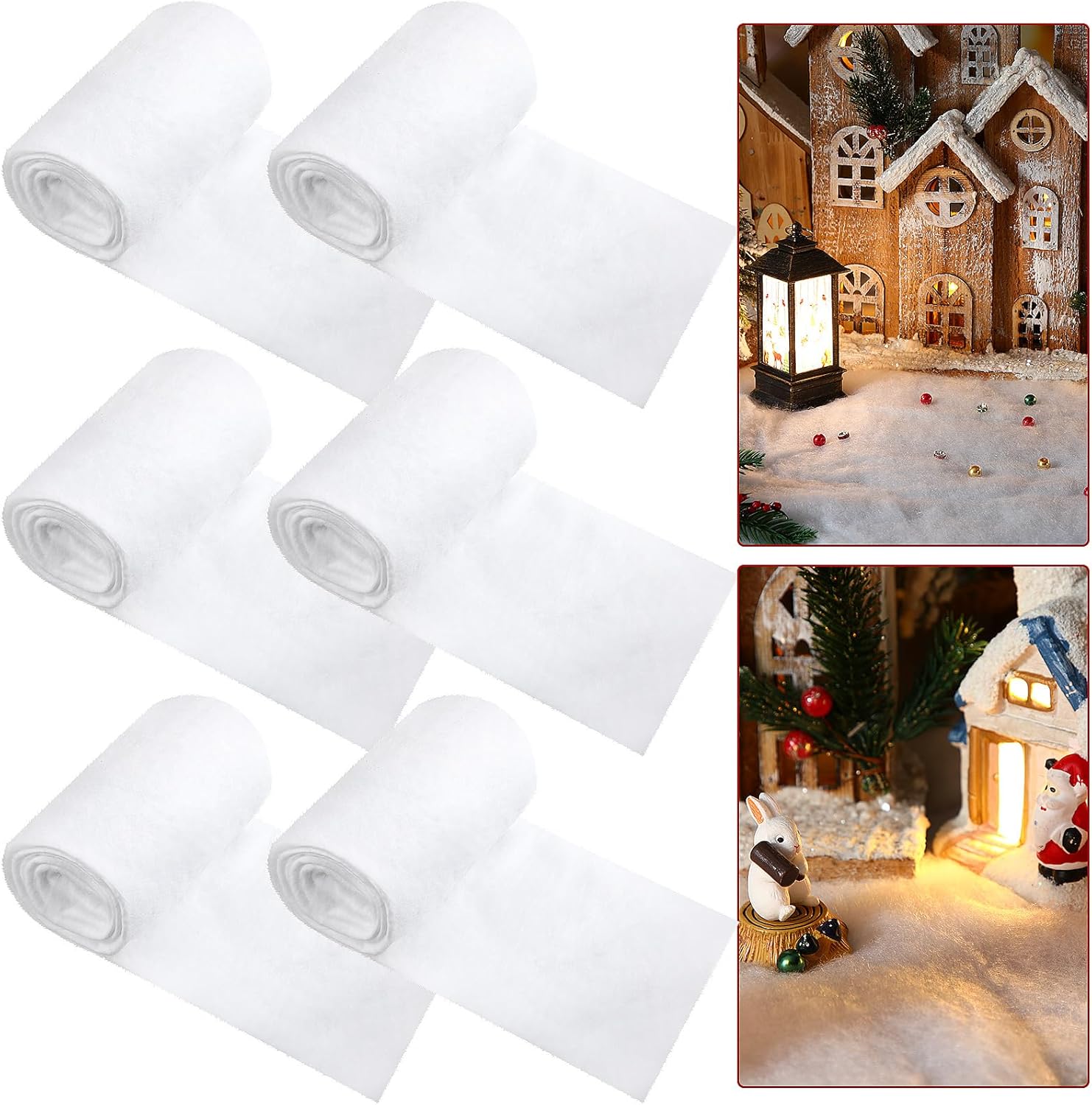 Newwiee 6 Pcs 2.6 x 8 ft Christmas Snow Blankets Artificial Snow Blanket Snowman Christmas Decorations for Christmas Village Backdrop Decorations Party Display