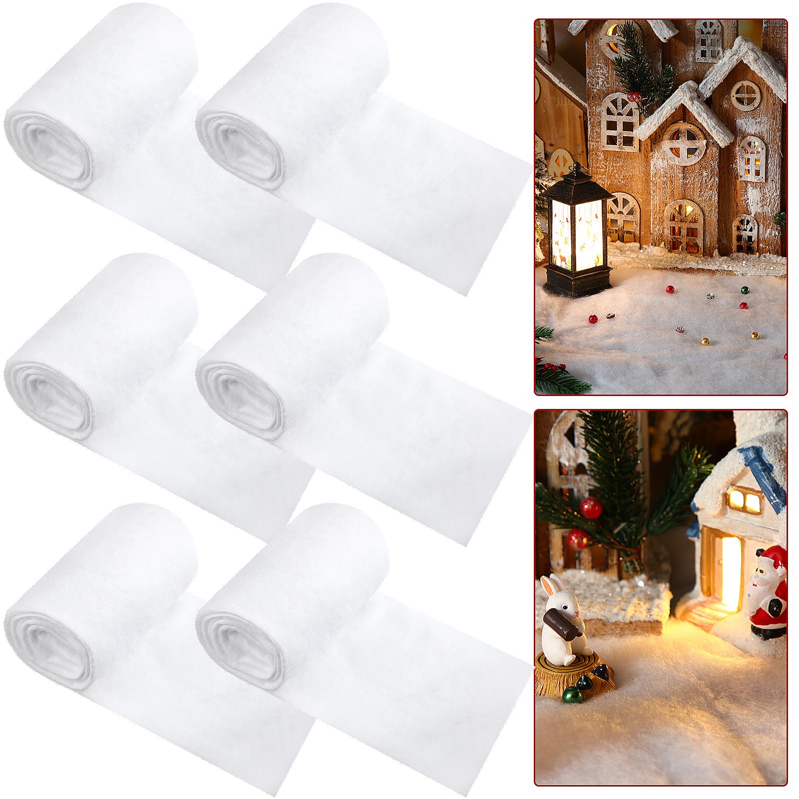Newwiee 6 Pcs 2.6 x 8 ft Christmas Snow Blankets Artificial Snow Blanket Snowman Decorations for Christmas Village Backdrop Decorations Party Display
