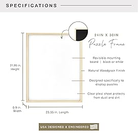 MCS 24x30 Puzzle Frame for Finished Puzzles, Natural Woodgrain Vertical & Horizontal Wall-Mounted Large Picture Display for Preservation (1-Pack)