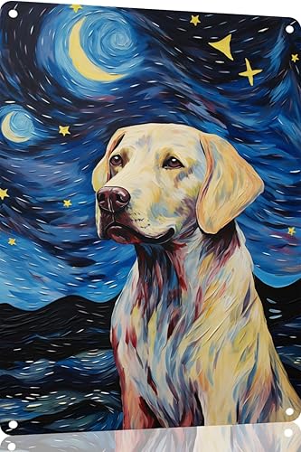 Labrador Retriever - Cartel de lata de pintura al óleo colorida pintura al óleo de animales, póster retro vintage para hombres y mujeres, decoración