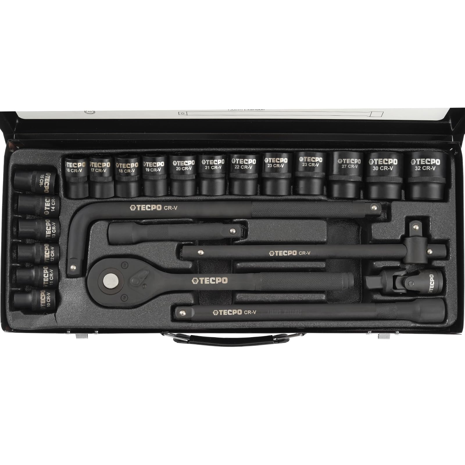 TECPO 1/2 Zoll Kraft-Steckschlüssel-Satz – Vielseitiges Ratschenkasten Nuss-Set 10-32 mm, ideal für Hand- und Schlagschrauberbetrieb, mit Umschaltknarre und umfangreichem Zubehör