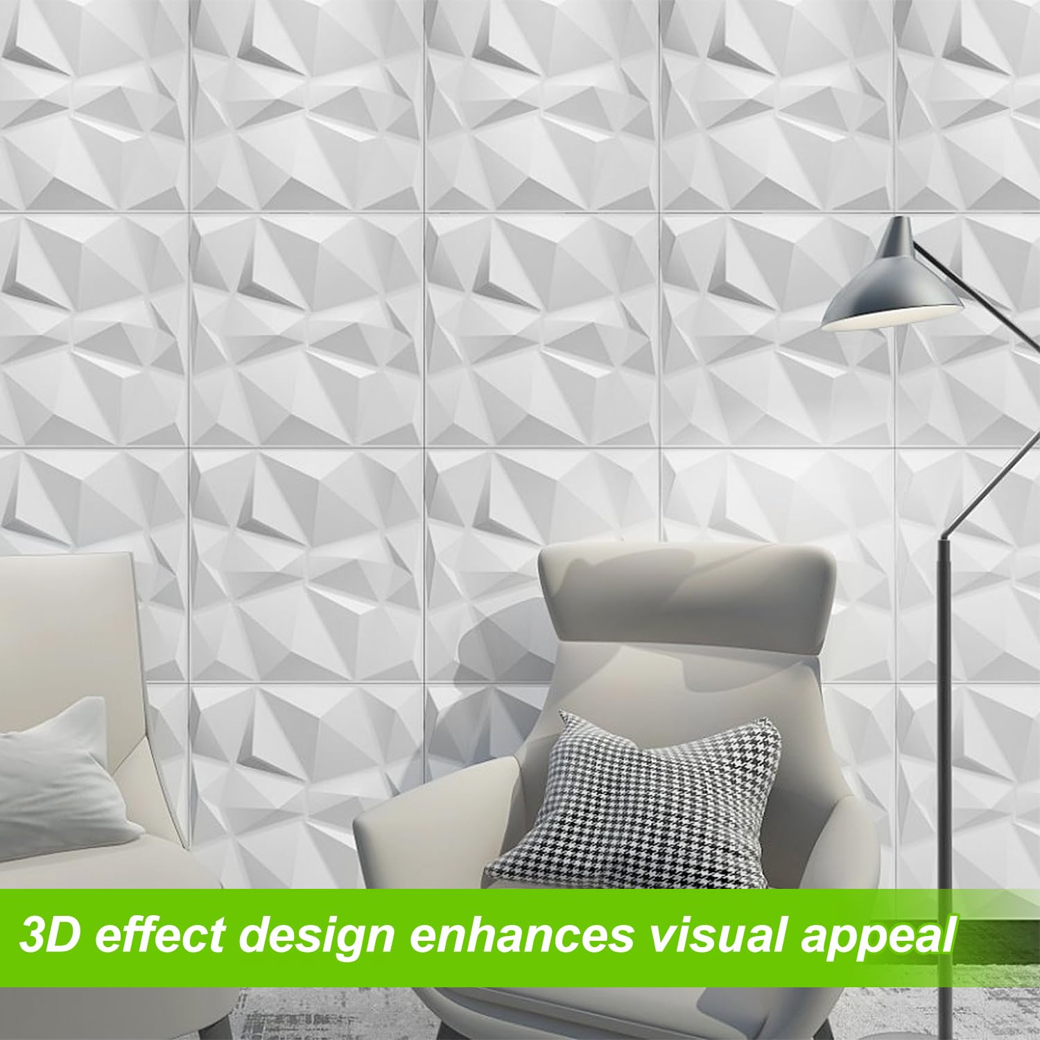 16 Dekoracyjny panel ścienny 3D, biały matowy 30 x 30 cm, panele ścienne 3D, diamentowy design 3D do domowego biura lub wystroju wnętrza studia