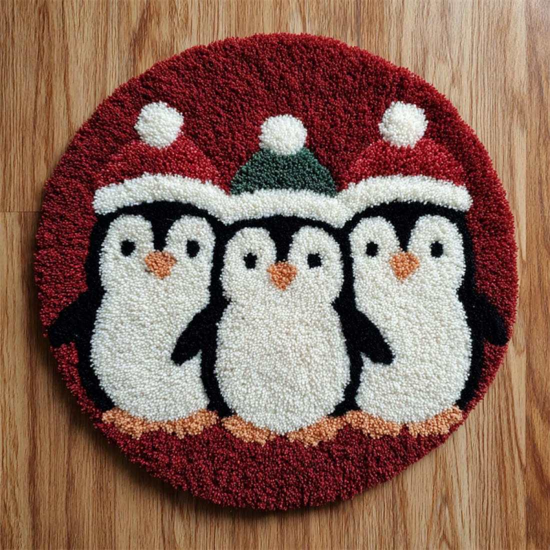 Rqwybcaxn DIY Rug Latch Hook Kits for Adults Animal Needlework Kit Cartoon Penguin 50x50cm Round Easy Pattern Floor Mat Living Room Handmade Art