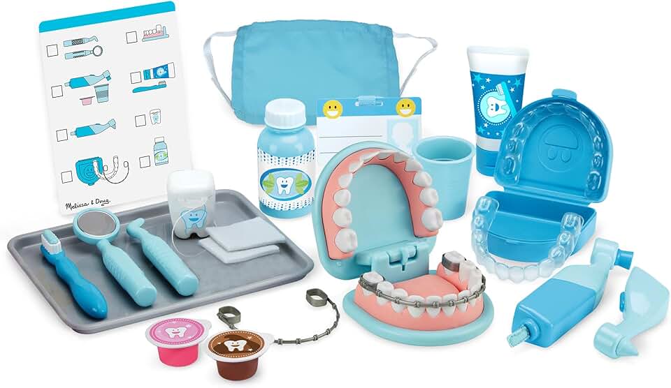 Melissa &amp; Doug Super Smile Dentist Play Set, 25-Piece Dentist Kit with Oversized Teeth, Large Tools &amp; Accessories, Kids Toys for Girls &amp; Boys 3+