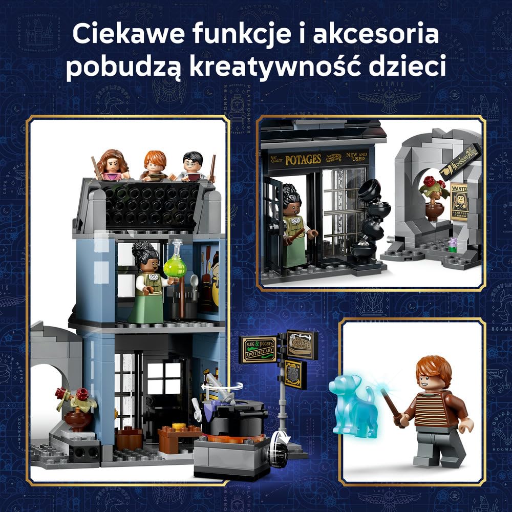 LEGO Harry Potter Magiczne sklepy na ulicy Śmiertelnego Nokturnu 76471 | Modele sklepów, zestaw z figurkami, prezent dla fana Harry’ego Pottera 8+, zestaw klocków dla dzieci, 788 elementów